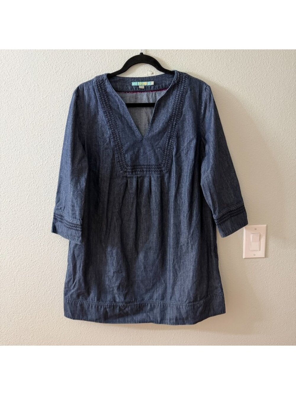 Boden Denim Tunic Mini Dress Womens size 14 Dark Wash 100% Cotton